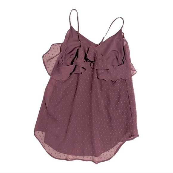 SWISS dot sheer lined cami/flutter racerback tank plum/eggplant. Small. - Picture 4 of 9